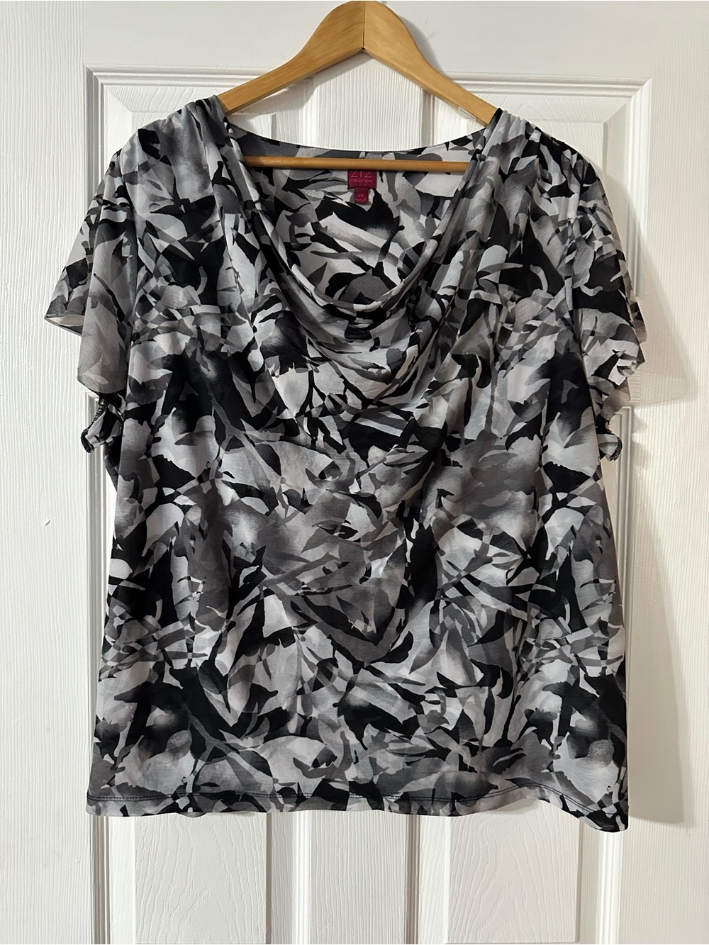 212 Collection Black & Gray Abstract Draped-Neck Blouse